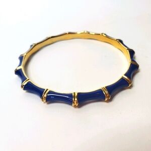 Stella & Dot Navy Blue and Gold Bamboo-Style Bangle Bracelet